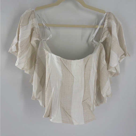 the clothing company Tops - The Clothing Company White/Beige Stripes Off The Shoulder Flowy Crop Top Size M